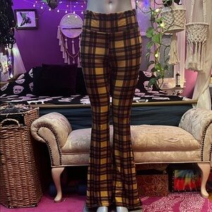Goth grunge plaid bell bottom flare pants